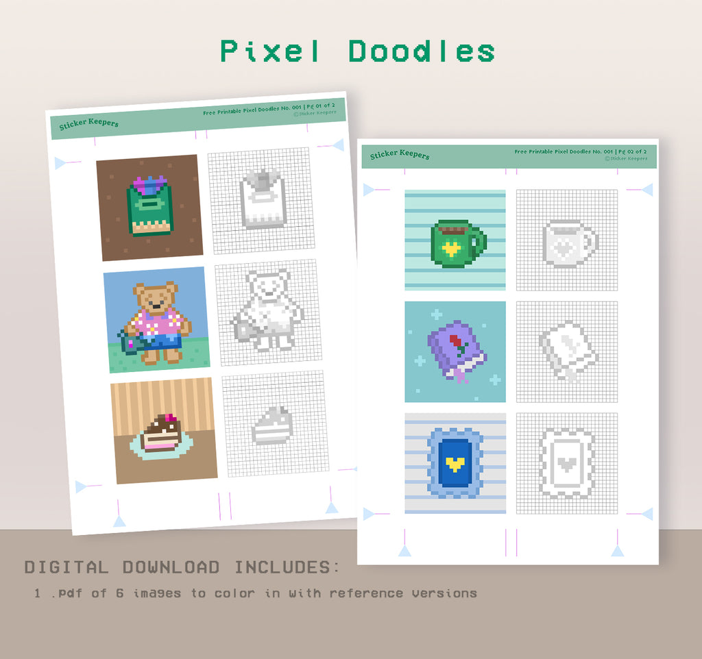 Printable Pixel Doodles No. 001 | Journal Coloring Pack